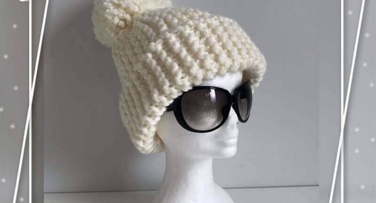 Oversized Knitted Hat with Pom Pom