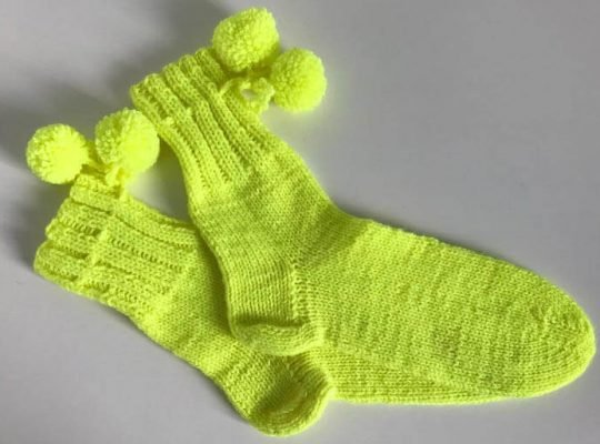 Yellow Knitted Socks with Pom Pom