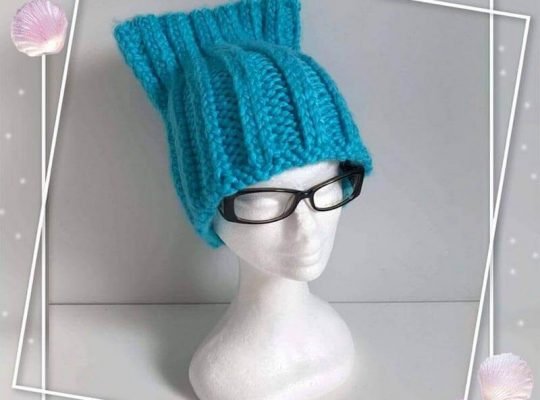 Aqua Colour Knitted Hat “Cat”