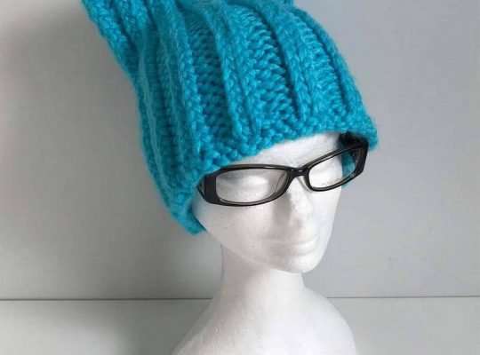 Aqua Colour Knitted Hat “Cat”