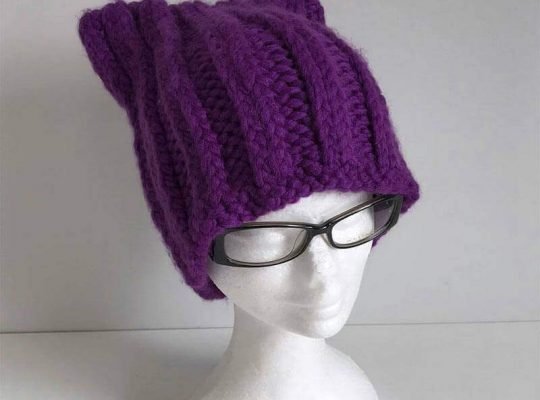 Purple Knitted Hat ”Cat”
