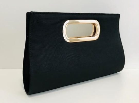 Ladies Black Clutch with Gold Shoulder Chain